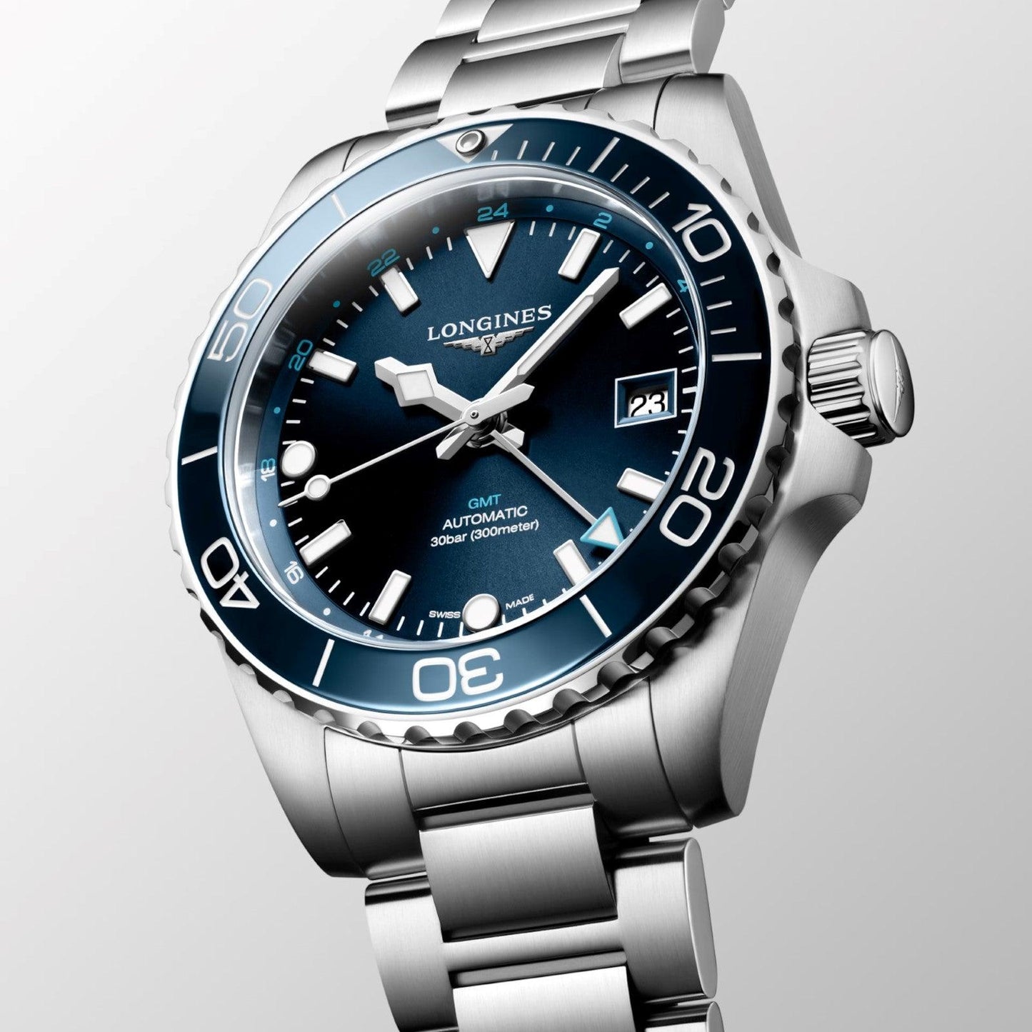 Longines Hydroconquest GMT 41mm blue automatic steel watch L3.790.4.96.6