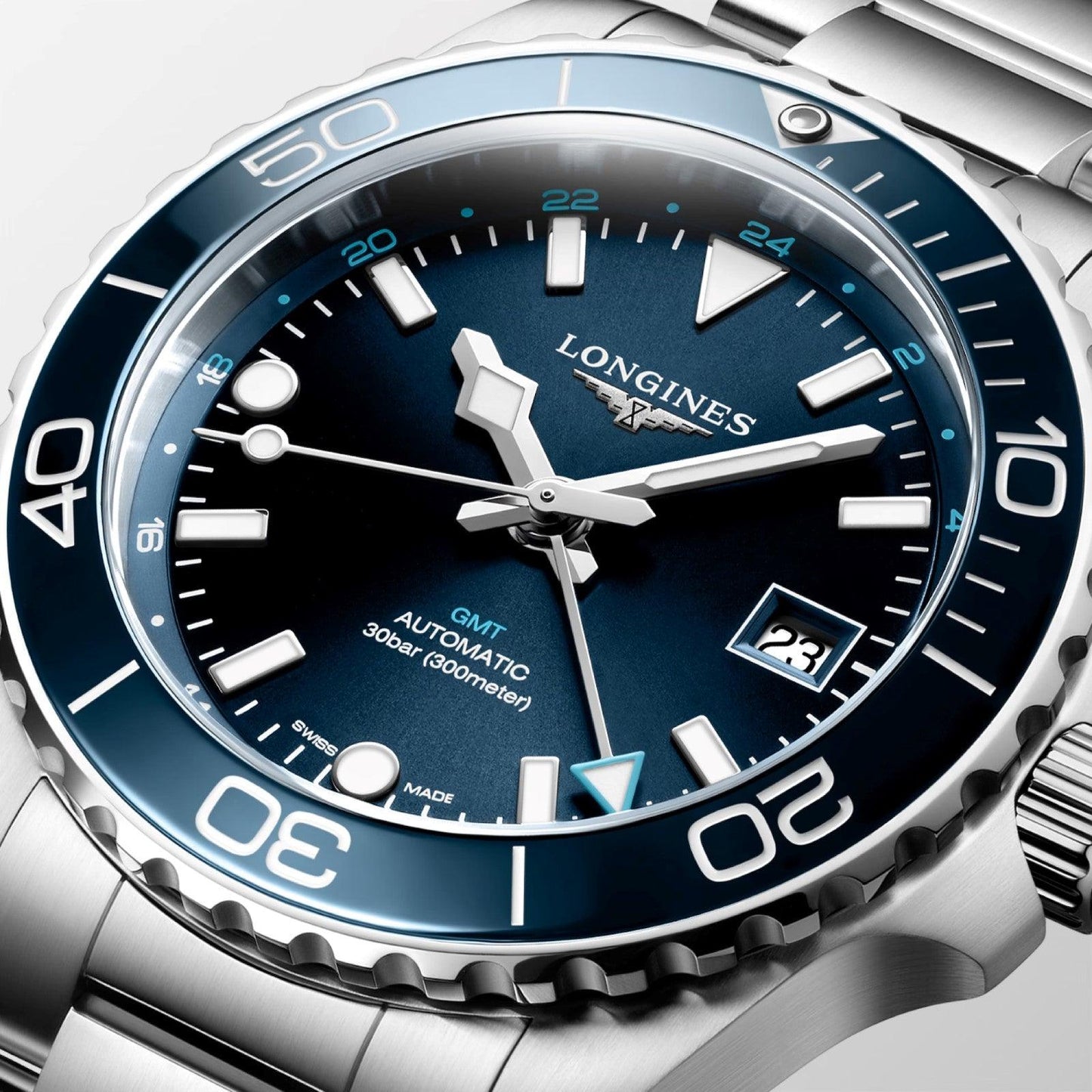 Longines Hydroconquest GMT 41mm blue automatic steel watch L3.790.4.96.6