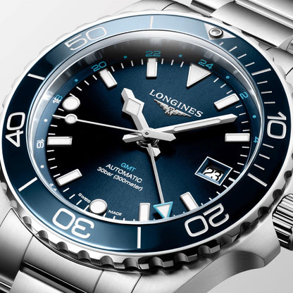 Longines Hydroconquest GMT 41mm blue automatic steel watch L3.790.4.96.6