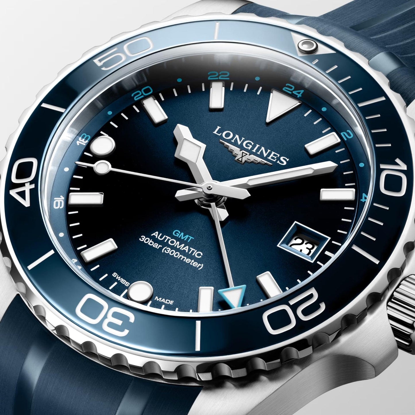 Longines HydroConquest GMT 41mm Blue Automatic Steel Watch L3.790.4.96.9
