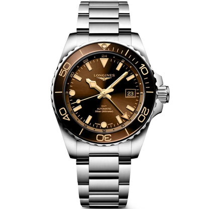 Longines Hydroconquest GMT 41mm brown automatic steel watch L3.790.4.66.6