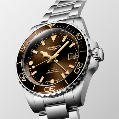 Longines Hydroconquest GMT 41mm brown automatic steel watch L3.790.4.66.6
