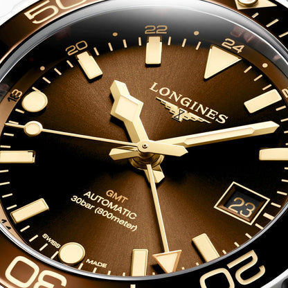 Longines Hydroconquest GMT 41mm brown automatic steel watch L3.790.4.66.6