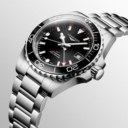 Longines watch Hydroconquest GMT 41mm black automatic steel L3.790.4.56.6