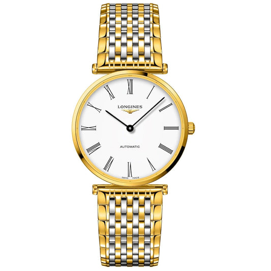 Longines Le Grande Classique 38mm white automatic watch, steel with yellow gold PVD finish L4.918.2.11.7