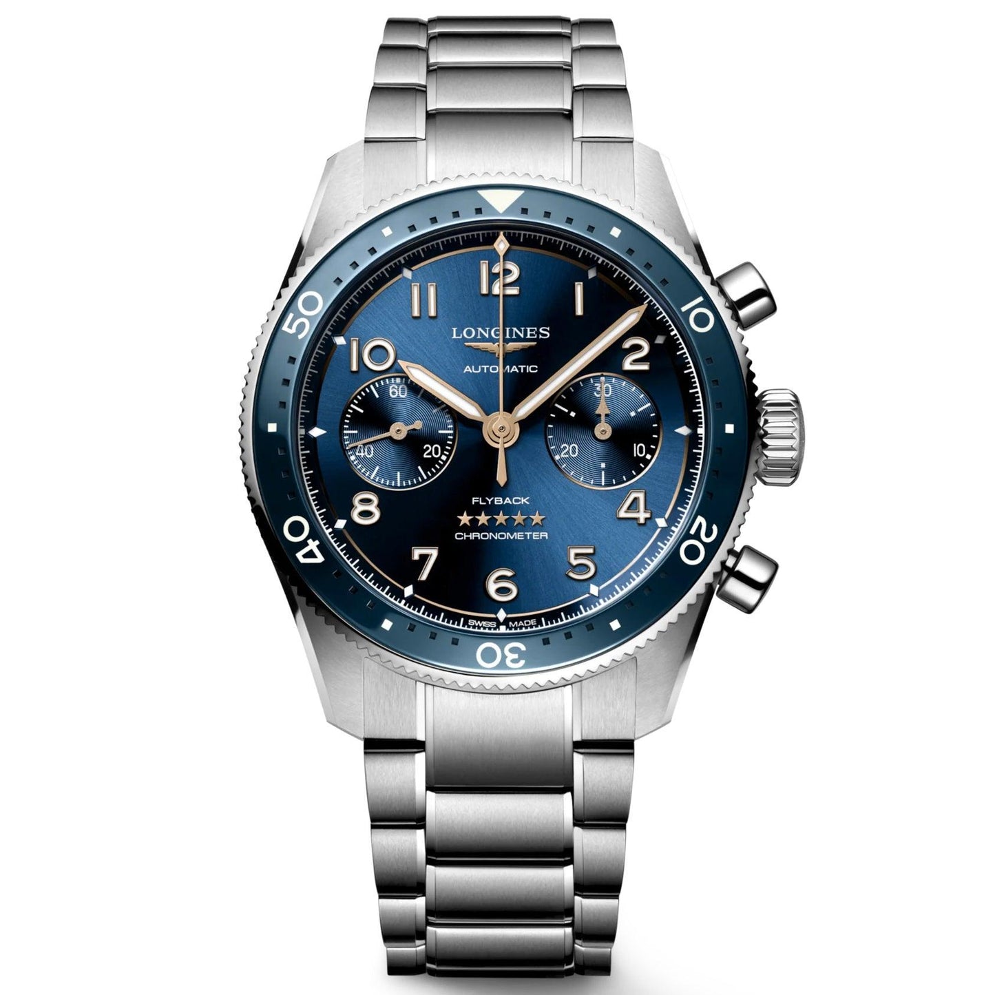Longines Longines Spirit Flyback 42mm blue automatic steel watch L3.821.4.93.6