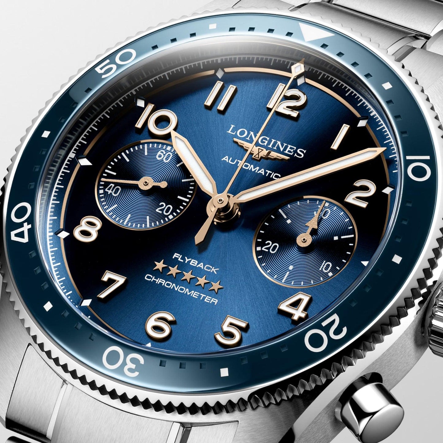 Longines Longines Spirit Flyback 42mm blue automatic steel watch L3.821.4.93.6