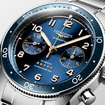 Longines Longines Spirit Flyback 42mm blue automatic steel watch L3.821.4.93.6