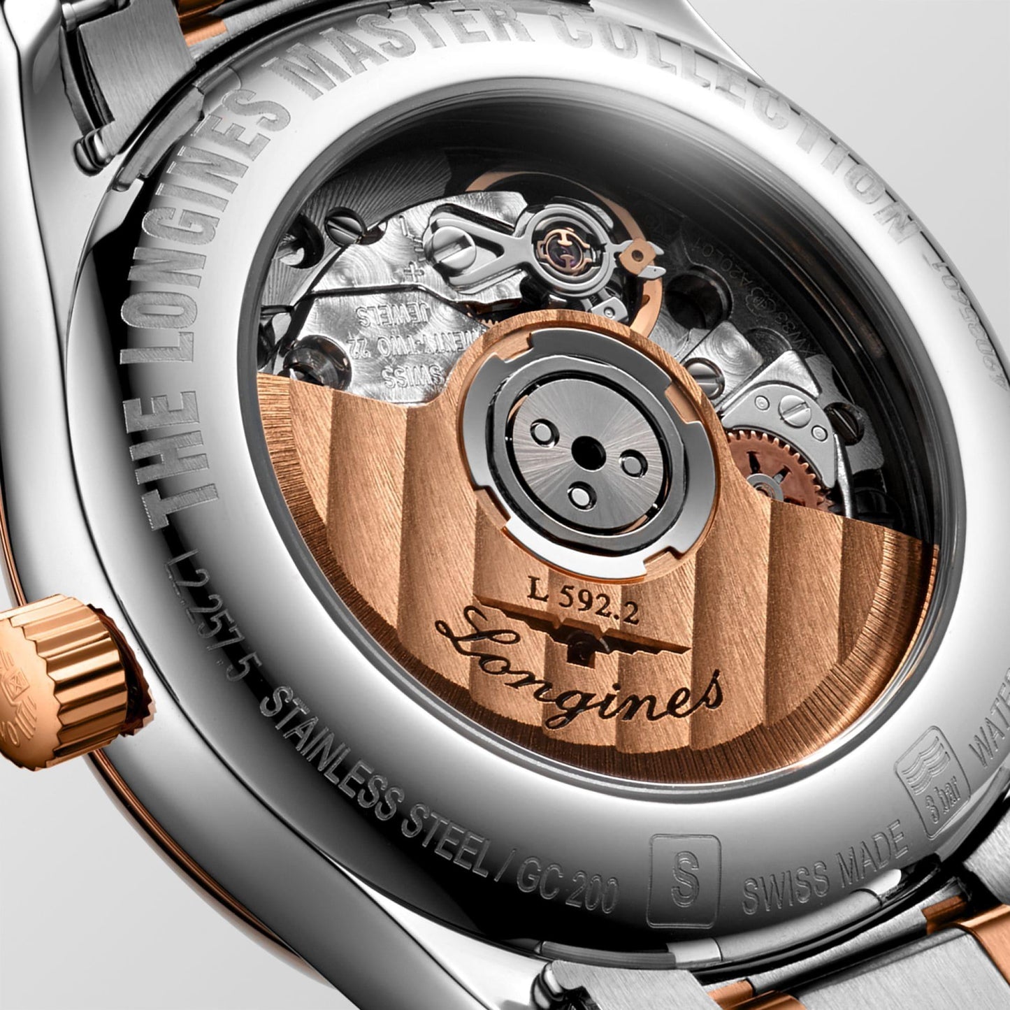 Longines Master Collection watch 29mm mother-of-pearl diamonds automatic steel rose gold L2.257.5.89.7