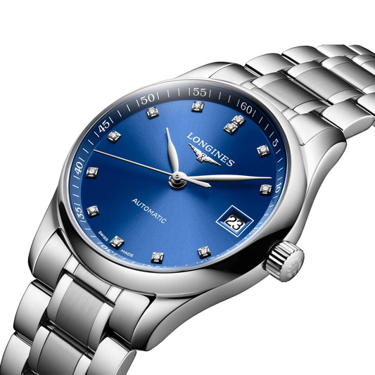 Longines Master Collection 34mm blue diamonds automatic steel watch L2.357.4.98.6