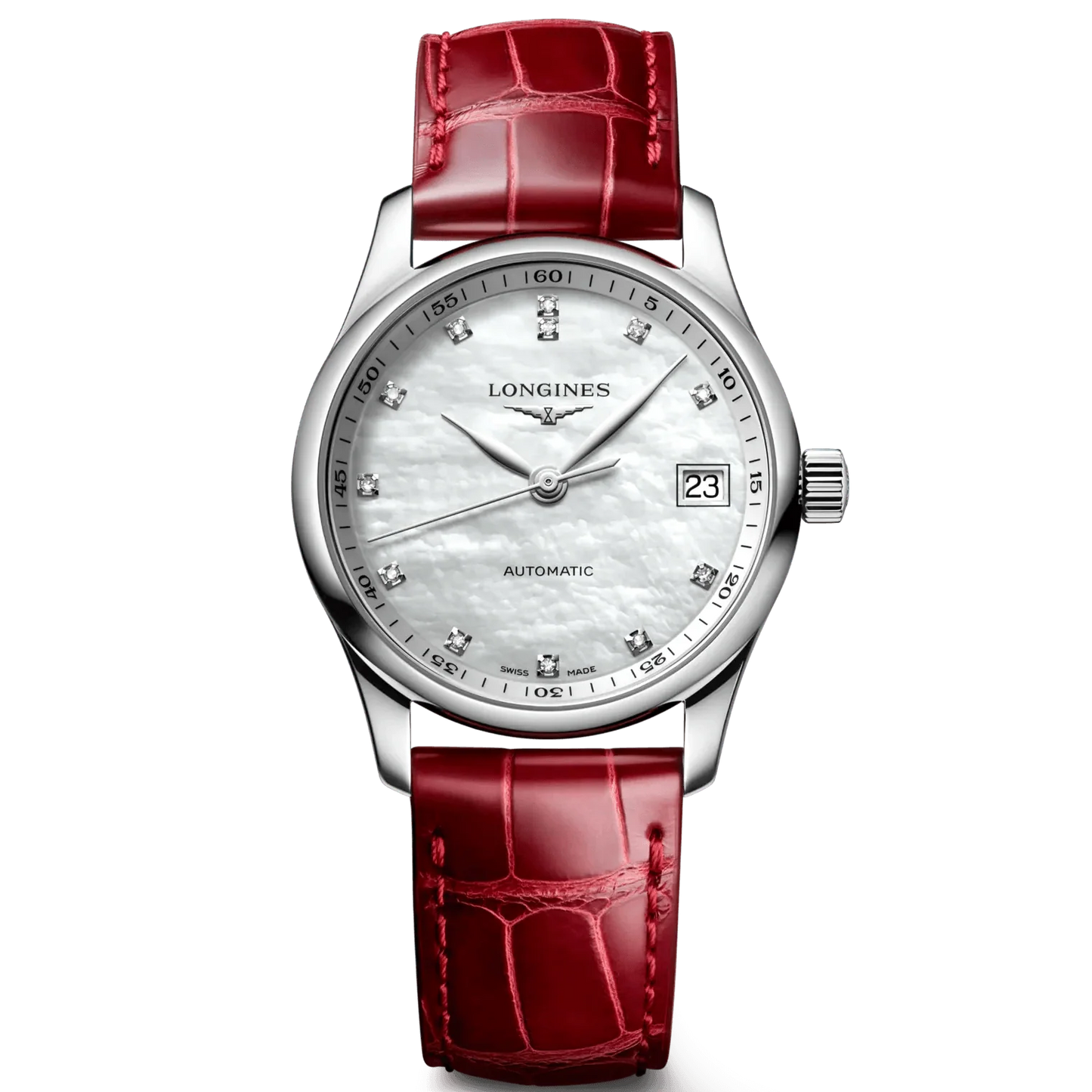 Longines Master Collection 34mm mother-of-pearl diamonds automatic steel watch L2.357.4.87.2