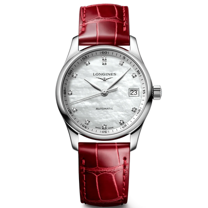 Longines Master Collection 34mm mother-of-pearl diamonds automatic steel watch L2.357.4.87.2