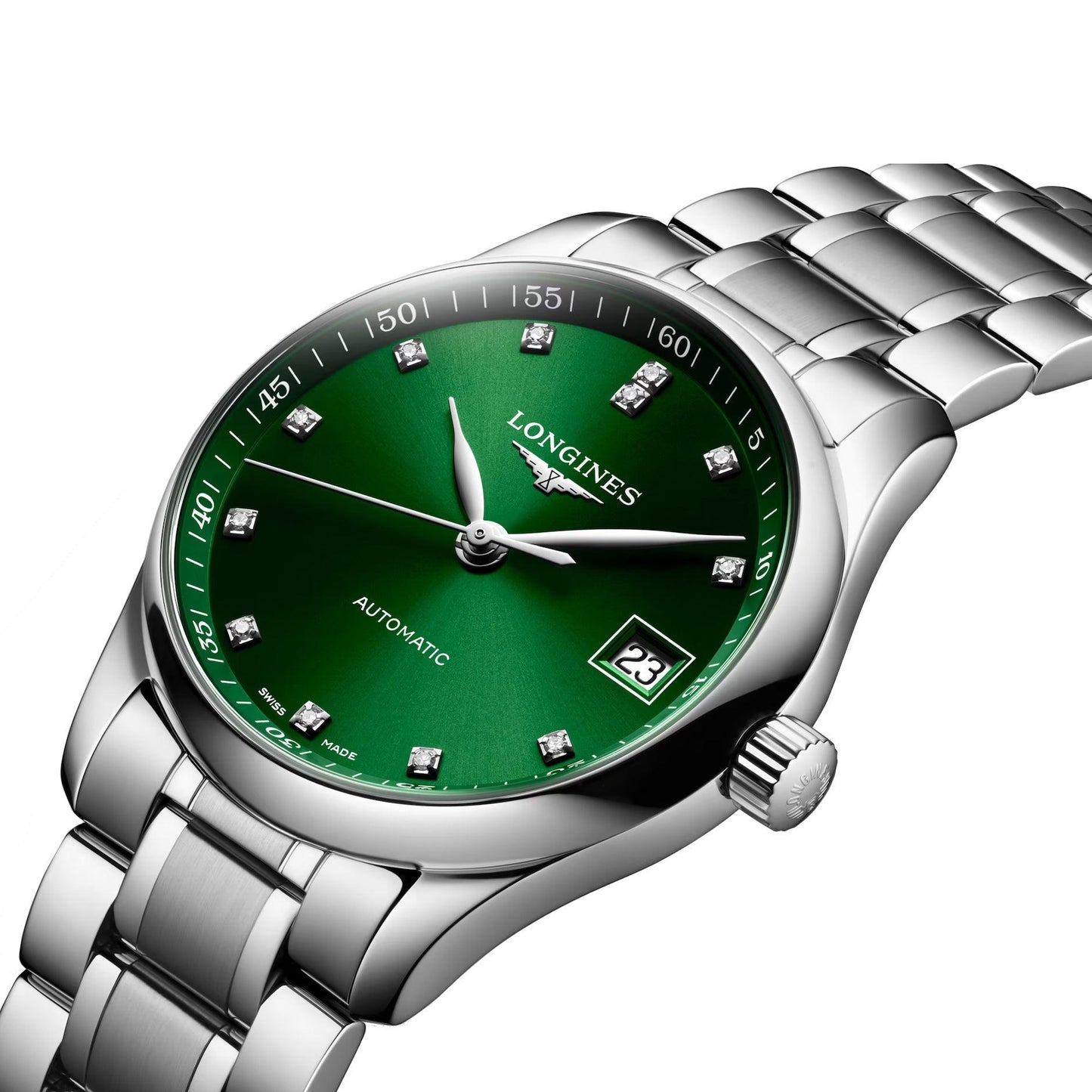 Longines Master Collection 34mm Green Diamonds Automatic Steel Watch L2.357.4.99.6