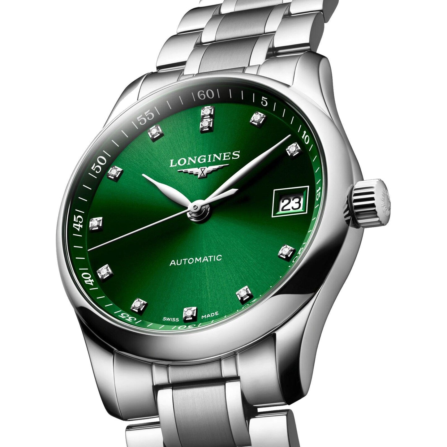 Longines Master Collection 34mm Green Diamonds Automatic Steel Watch L2.357.4.99.6