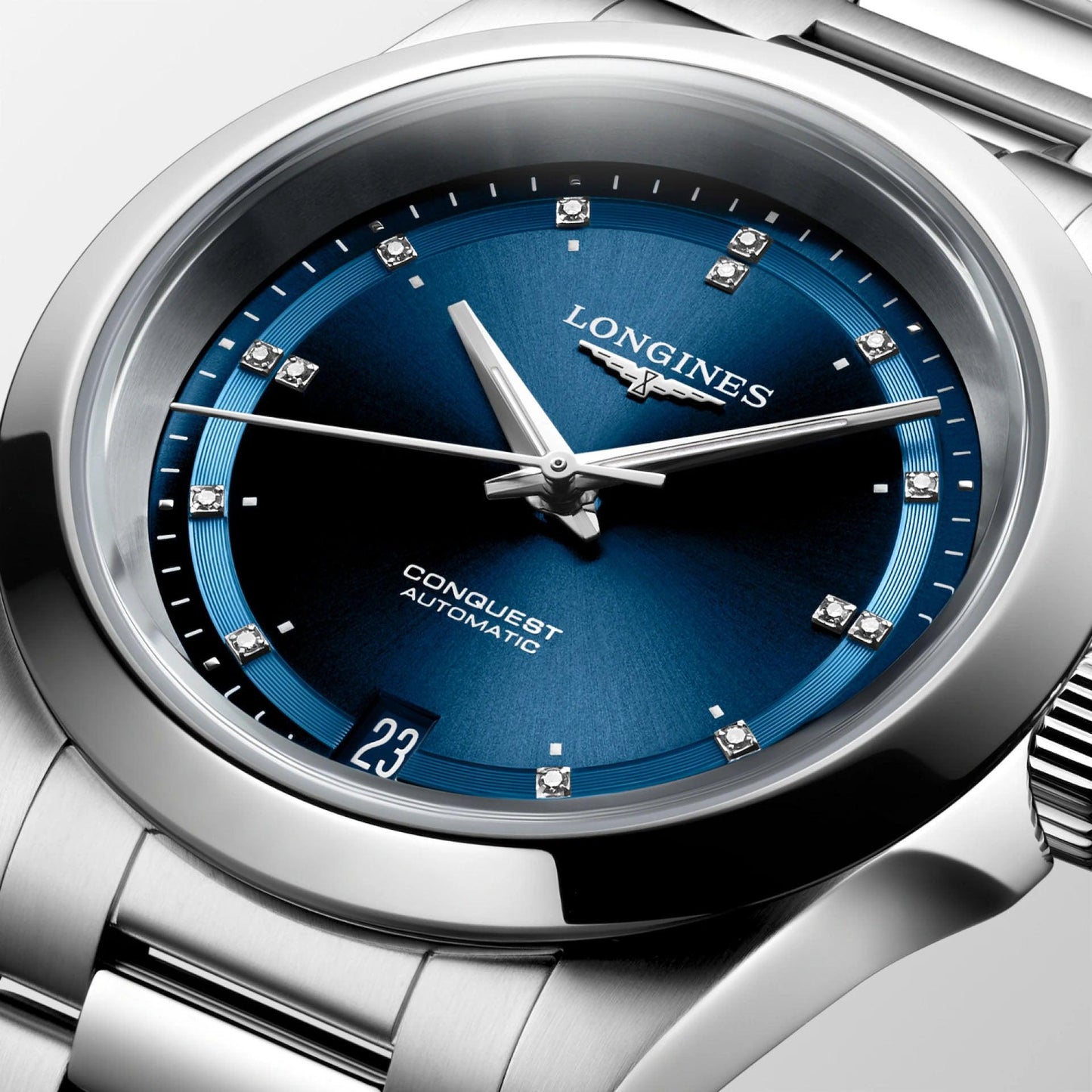 Longines New Conquest 34mm blue automatic steel watch L3.430.4.97.6