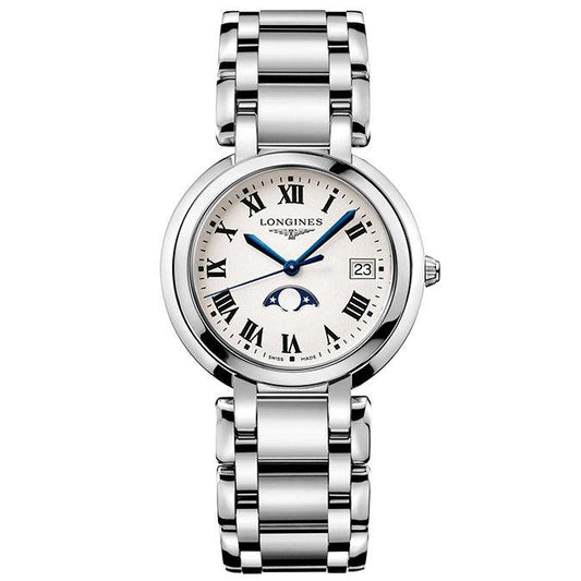 Longines Primaluna 34mm silver quartz steel watch L8.116.4.71.6