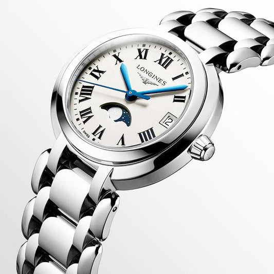 Longines Primaluna 34mm silver quartz steel watch L8.116.4.71.6
