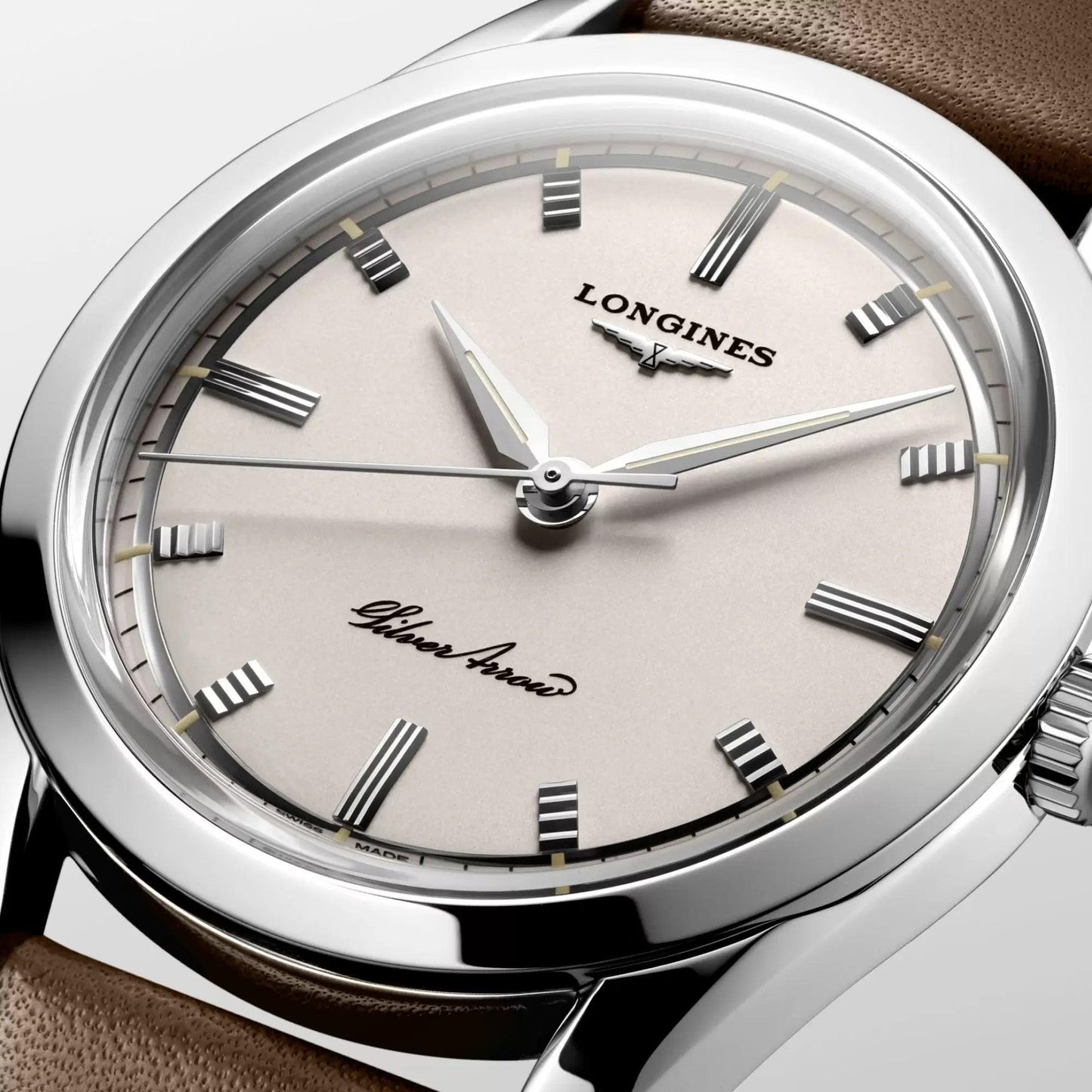 Longines Silver Arrow watch 38.5mm silver automatic steel L2.834.4.72.2