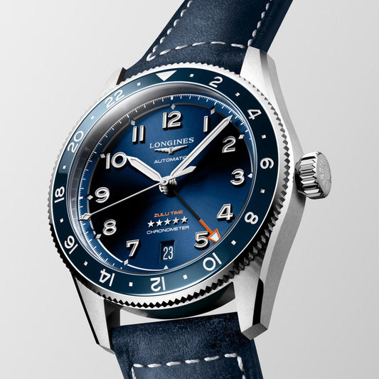 Longines Spirit Zulu Time 39mm blue automatic steel watch L3.802.4.93.2