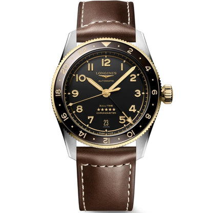 Longines Spirit Zulu Time 39mm Black Automatic Steel & 18kt Yellow Gold Watch L3.802.5.53.2