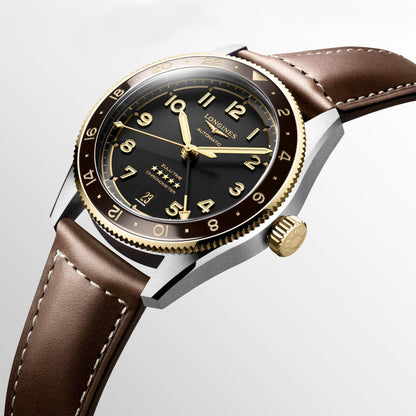 Longines Spirit Zulu Time 39mm Black Automatic Steel & 18kt Yellow Gold Watch L3.802.5.53.2