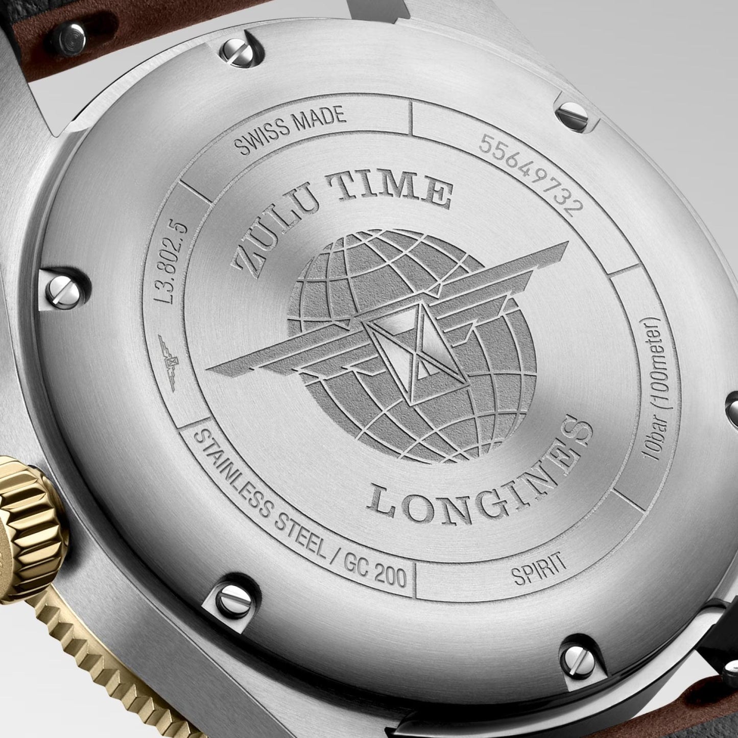 Longines Spirit Zulu Time 39mm Black Automatic Steel & 18kt Yellow Gold Watch L3.802.5.53.2