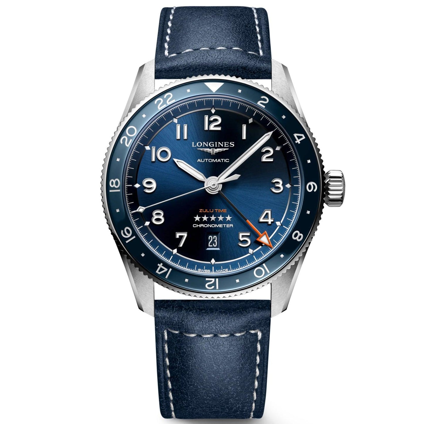 Longines Spirit Zulu Time 42mm blue automatic steel watch L3.812.4.93.2