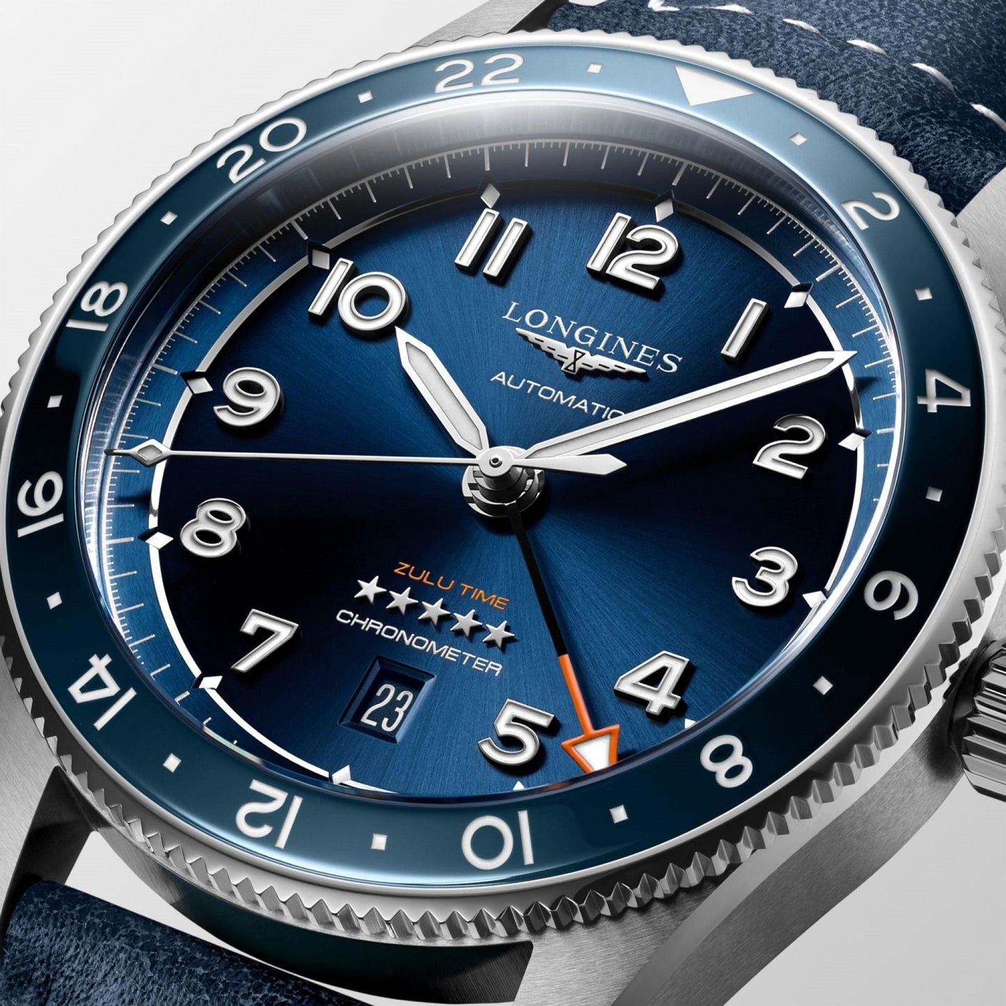 Longines Spirit Zulu Time 42mm blue automatic steel watch L3.812.4.93.2