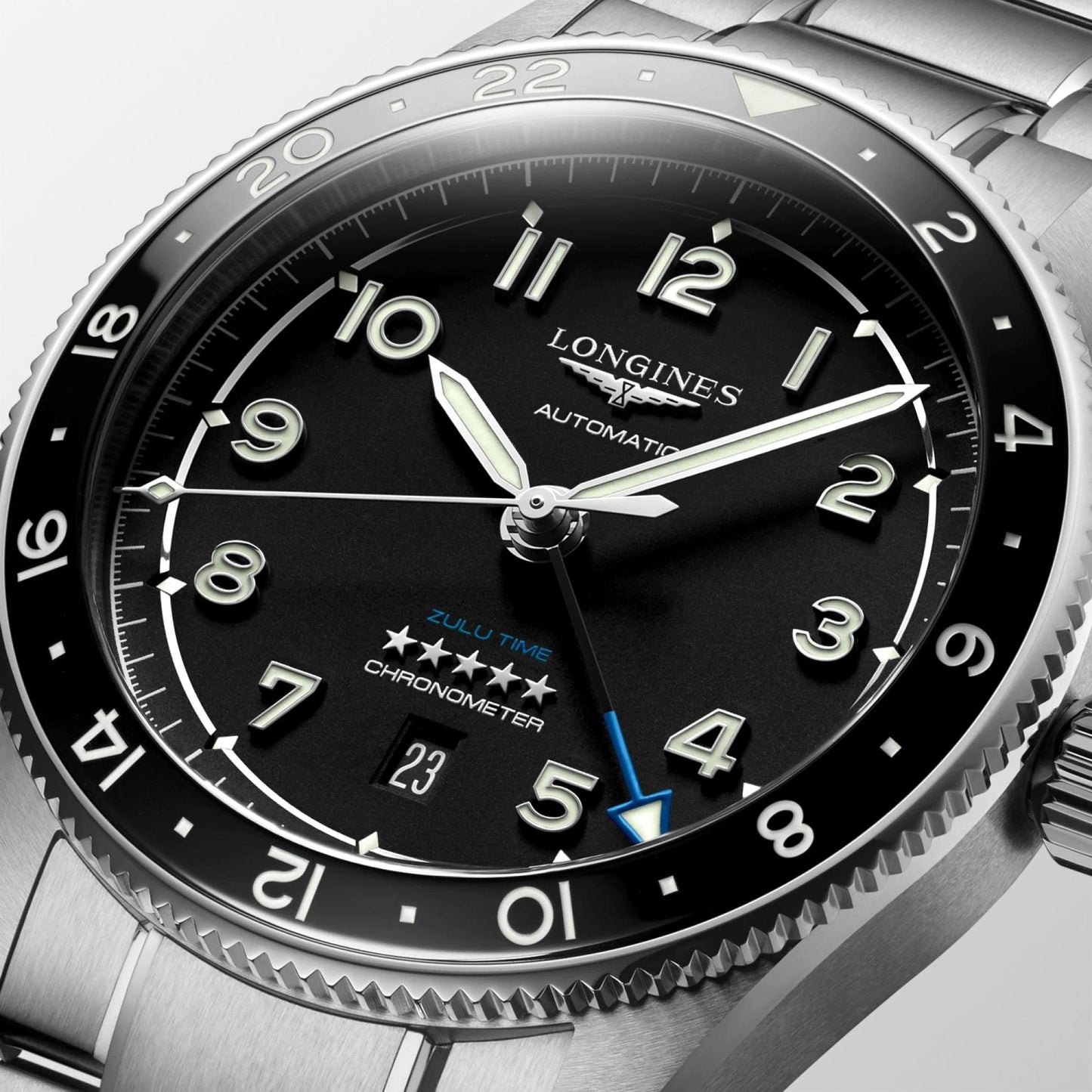 Longines Spirit Zulu Time 42mm Black Automatic Steel Watch L3.812.4.53.6