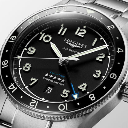 Longines Spirit Zulu Time 42mm Black Automatic Steel Watch L3.812.4.53.6