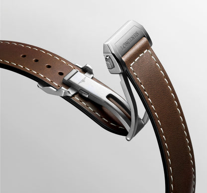 Longines Spirit Flyback 42mm brown automatic steel and 18kt rose gold watch L3.821.5.59.2