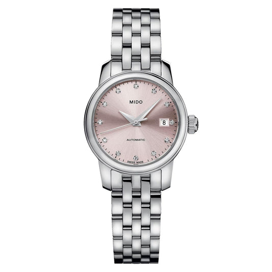 Mido Baroncelli Lady Twenty Five 25mm pink automatic steel watch M039.007.11.336.00
