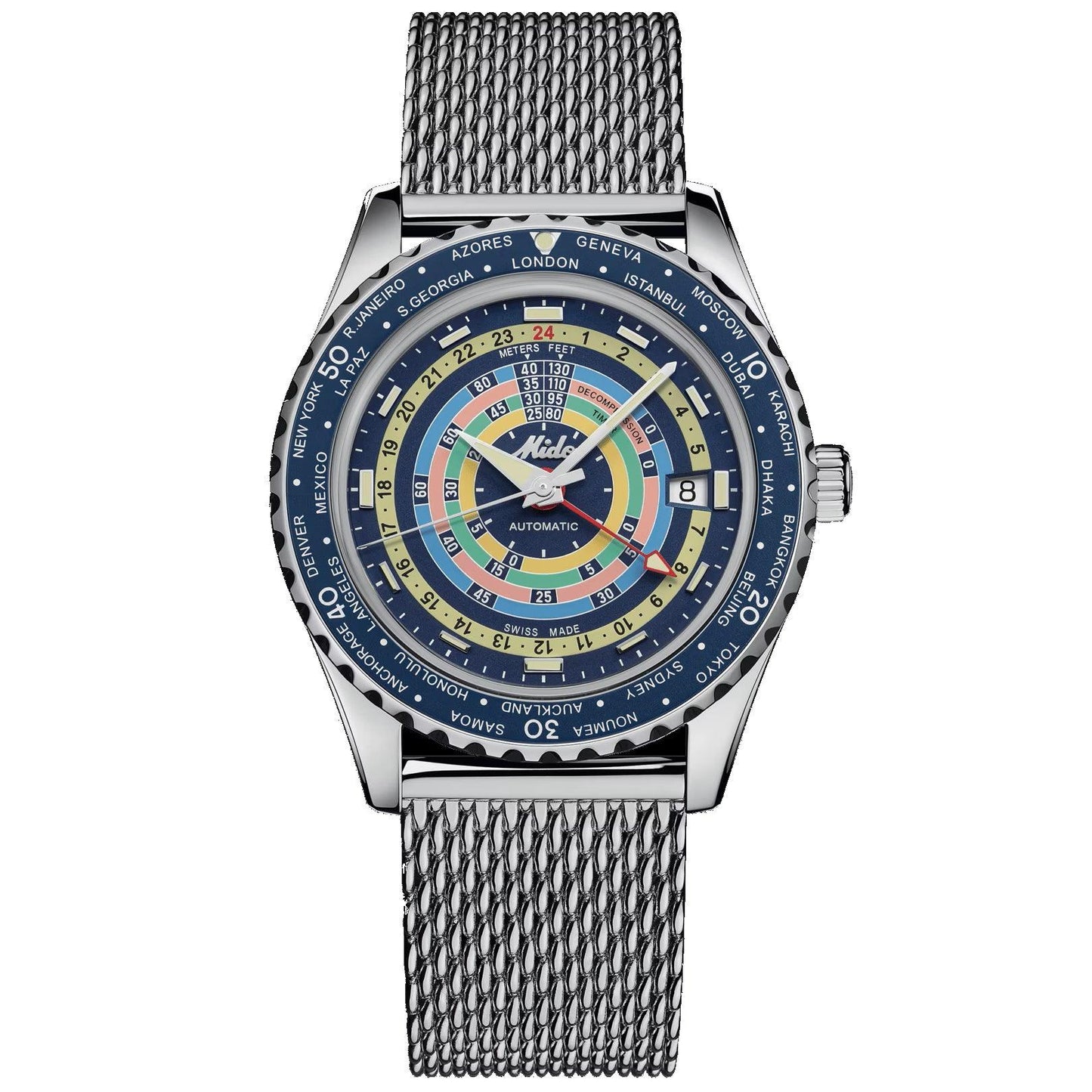 Mido Ocean Star Decompression Worldtimer Special Edition 40mm Blue Automatic Steel Watch M026.829.17.041.00
