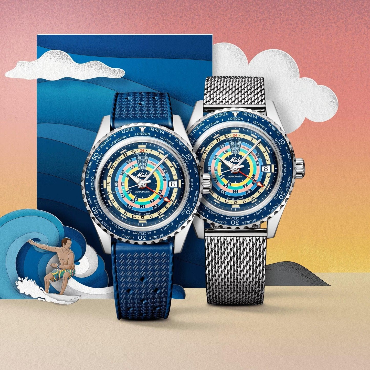 Mido Ocean Star Decompression Worldtimer Special Edition 40mm Blue Automatic Steel Watch M026.829.17.041.00
