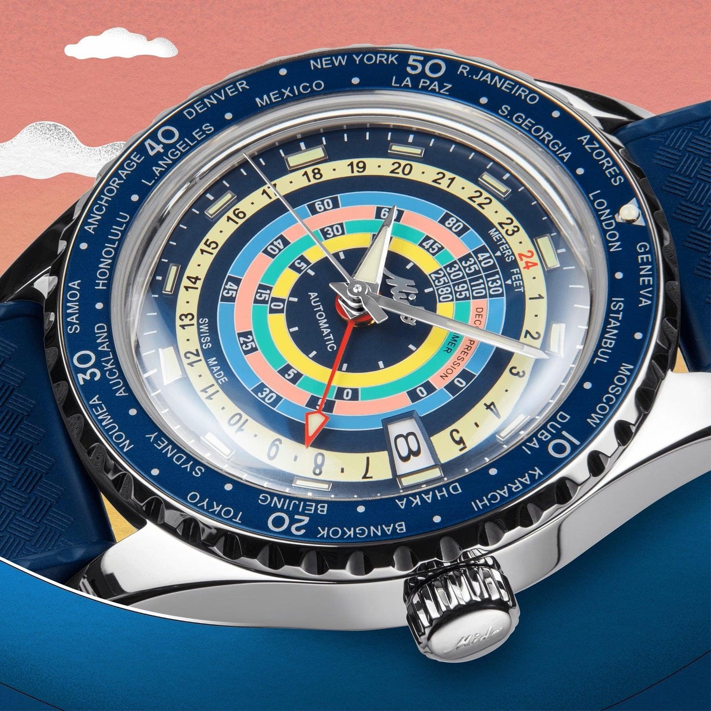 Mido Ocean Star Decompression Worldtimer Special Edition 40mm Blue Automatic Steel Watch M026.829.17.041.00