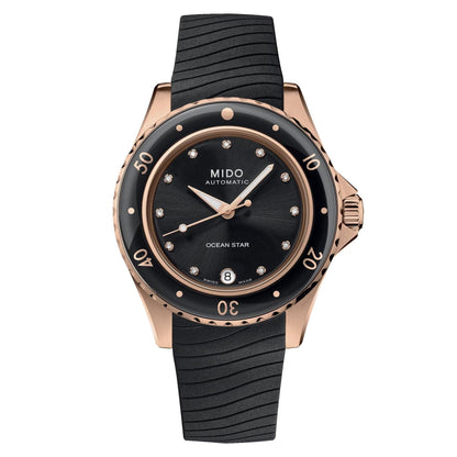 Mido Ocean Star Lady watch 36.5mm black automatic rose gold PVD finish steel M026.207.37.056.00