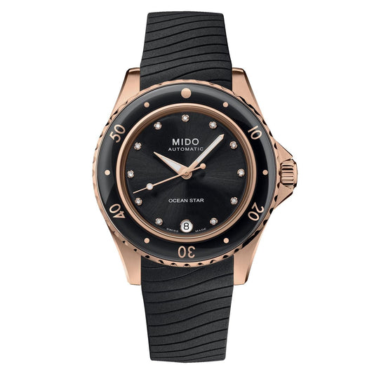 Mido Ocean Star Lady watch 36.5mm black automatic rose gold PVD finish steel M026.207.37.056.00