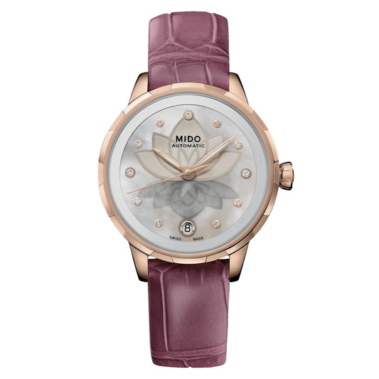 Mido Rainflower Night watch 34mm mother-of-pearl diamonds automatic rose gold PVD finish steel M043.207.36.106.00