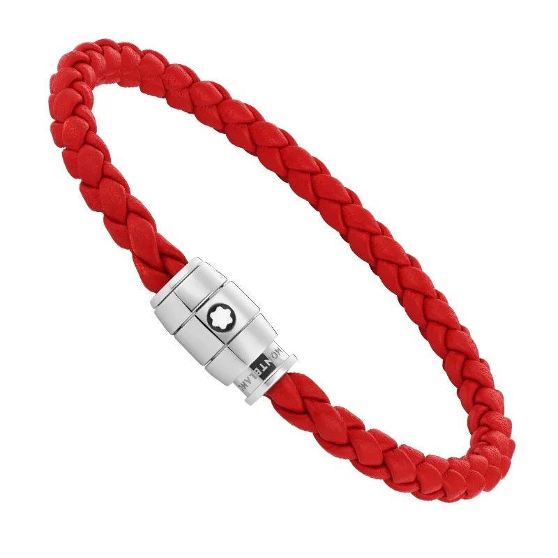 Montblanc red braided leather bracelet with 3-ring clasp size M 130902 63