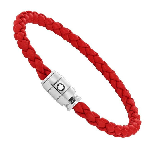 Montblanc red braided leather bracelet 3-ring clasp size M 130902 63
