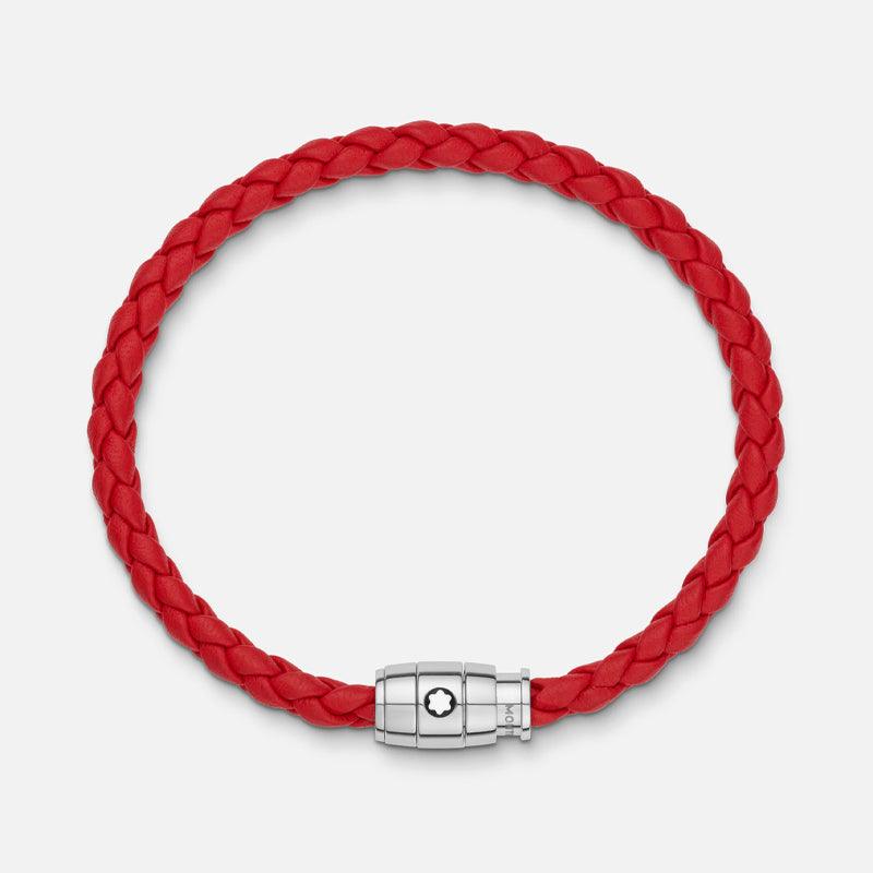Montblanc red braided leather bracelet with 3-ring clasp size M 130902 63