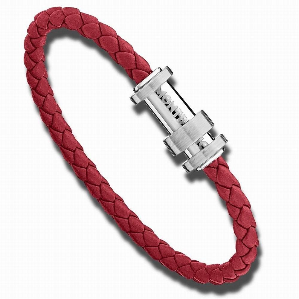 Montblanc men's bracelet steel red braided leather (RED) size L 118881 68