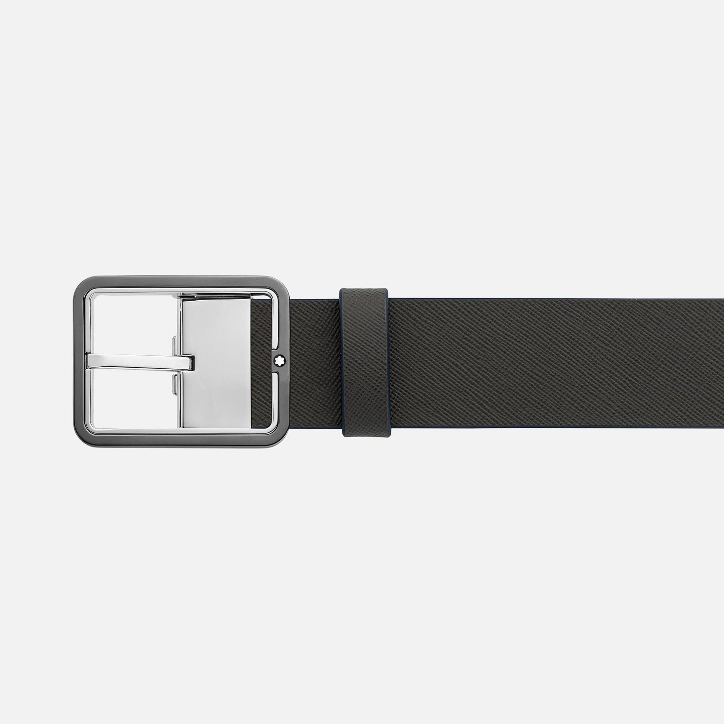 Montblanc 35mm reversible blue/grey leather rectangular buckle belt adjustable size 131193