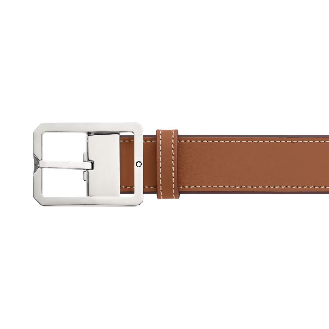Montblanc 35mm Rectangular Buckle Reversible Brown/Grey Leather Belt Adjustable Size 131164