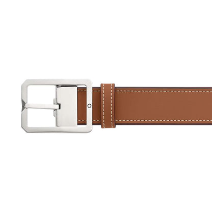 Montblanc 35mm Rectangular Buckle Reversible Brown/Grey Leather Belt Adjustable Size 131164