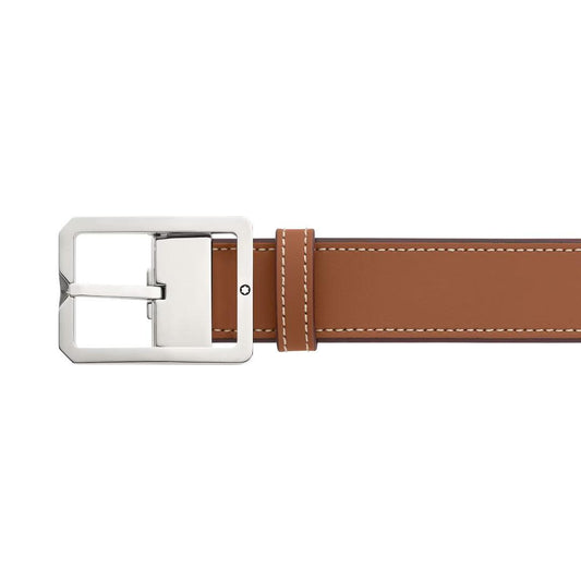 Montblanc 35mm Rectangular Buckle Reversible Brown/Grey Leather Belt Adjustable Size 131164