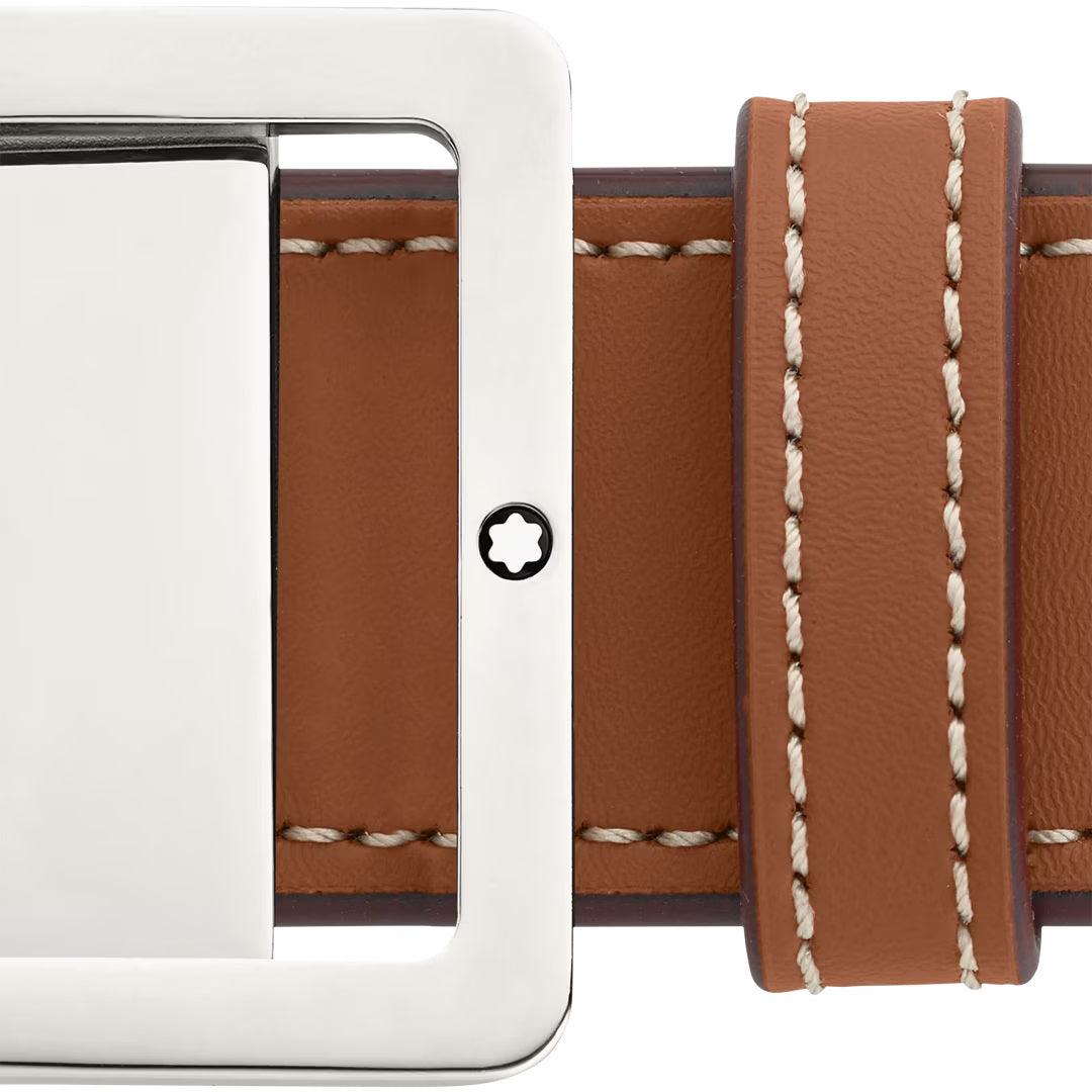 Montblanc 35mm Rectangular Buckle Reversible Brown/Grey Leather Belt Adjustable Size 131164