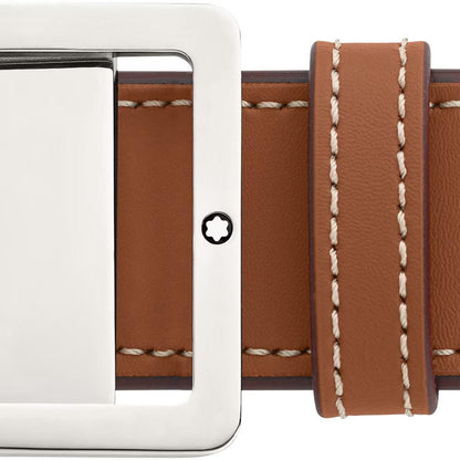 Montblanc 35mm Rectangular Buckle Reversible Brown/Grey Leather Belt Adjustable Size 131164