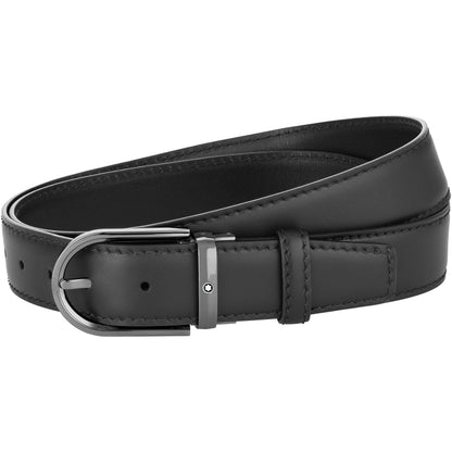 Montblanc Belt 35mm Horseshoe Buckle Ruthenium Finish Black Leather Adjustable Size 128770