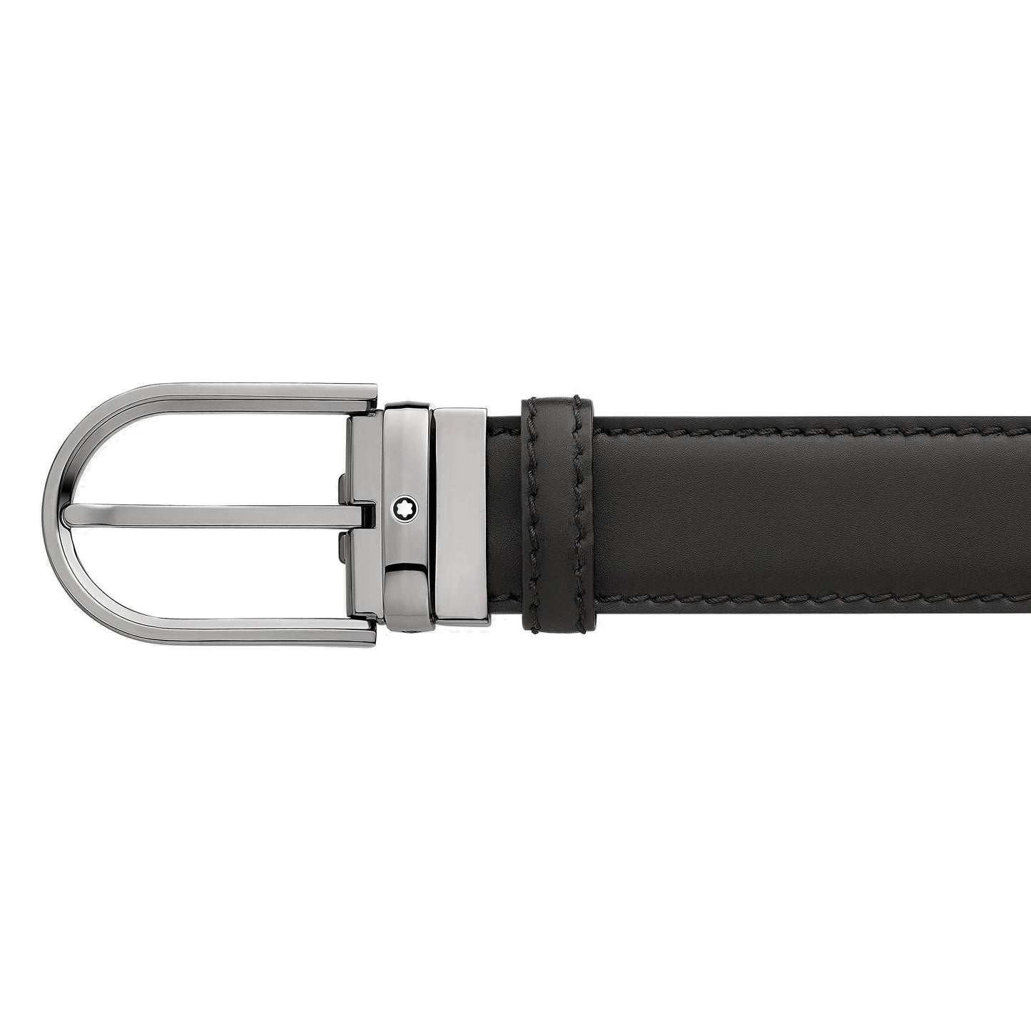 Montblanc Belt 35mm Horseshoe Buckle Ruthenium Finish Black Leather Adjustable Size 128770